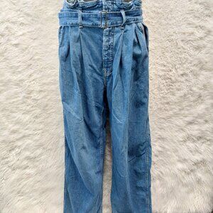 Polo Ralph Lauren Belted Jeans Women's Blue Wide Leg Button Fly Denim Trouser 28